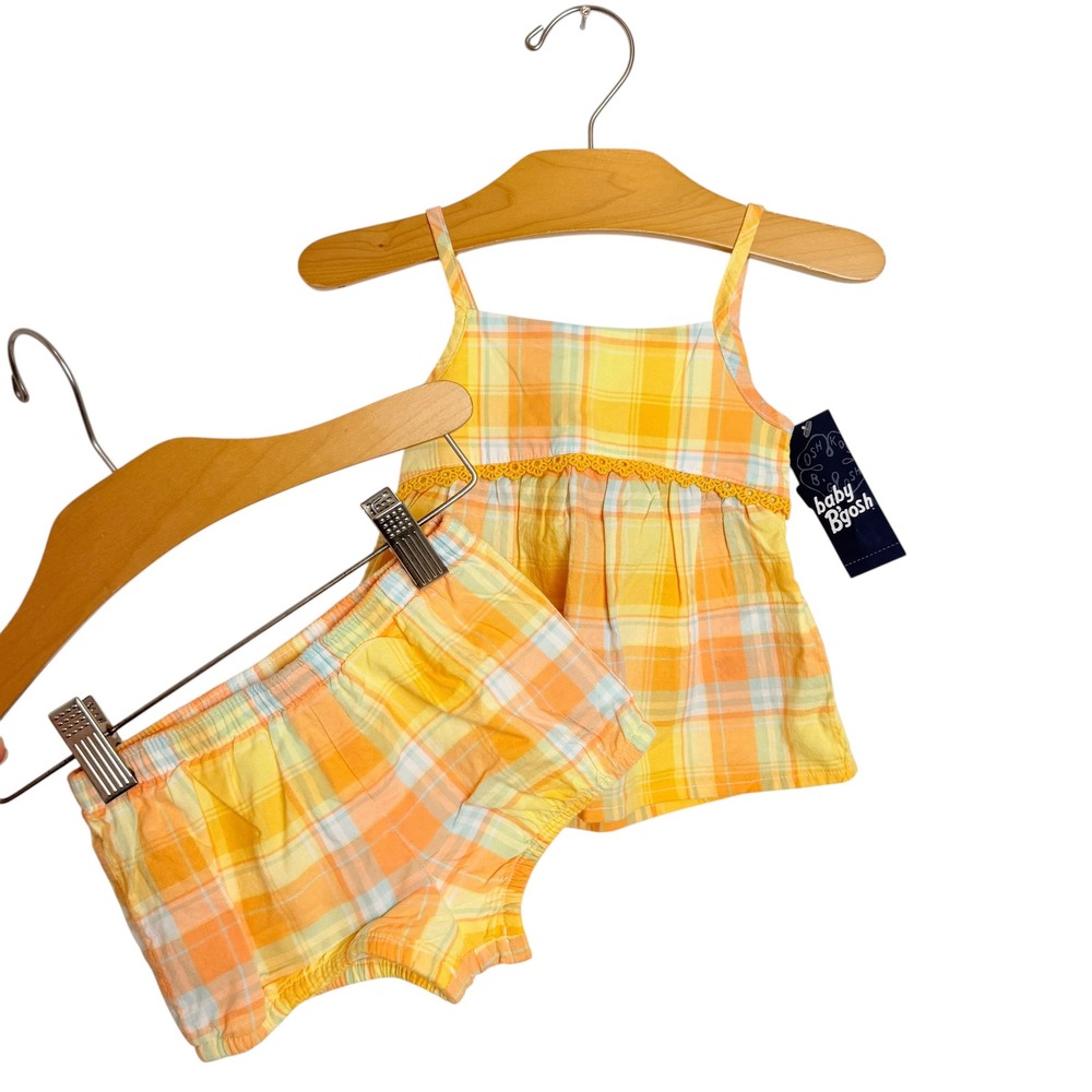 Baby Bgosh Plaid Top and Bloomers Set Orange Yellow 9M New